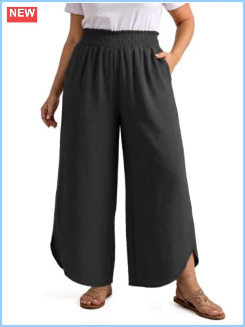 Plus Size Flow Wide Leg Pants High Waisted Cropped Palazzo Trousers
